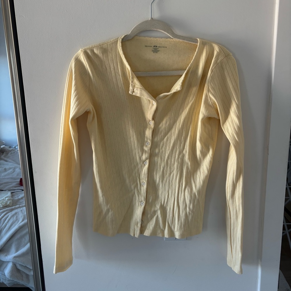 Brandy Melville Pointelle 100% Cotton Yellow Cardigan